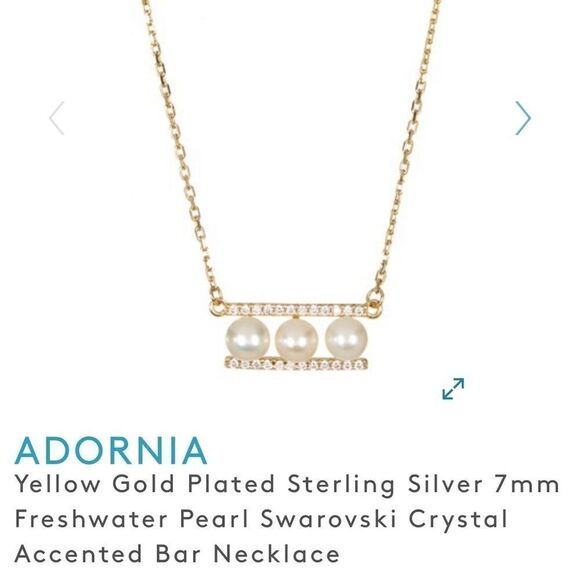 ADORNIA yellow gold plated Pearl and Swarovski pendant Necklace - Picture 2 of 5